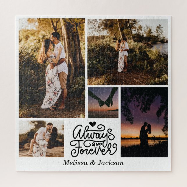 Quebra-cabeça Namorados De Colagem De 5 Fotografias Sempre E Par (Vertical)