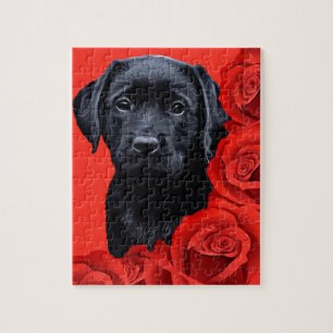 Quebra-cabeça Namorados - Rosas - Labrador - Preto