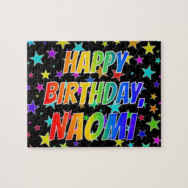 Quebra-cabeça "NAOMI" Primeiro Nome, Diversão "FELIZ ANIVERSÁRIO (Horizontal)