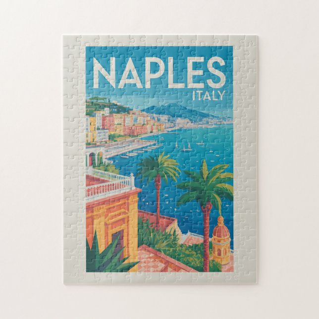 Quebra-cabeça Naples Italy Illustration Travel Art Vintage (Vertical)