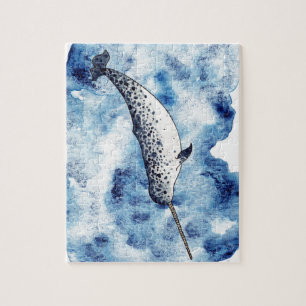 Quebra-cabeça Narwhal em um respingo do watercolour