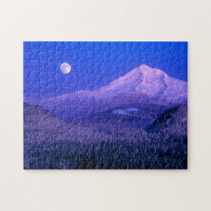 Quebra-cabeça Nascer da Lua sobre o Mt. Hood Oregon no Inverno