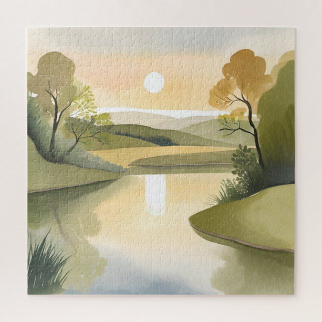 Quebra-cabeça Nascer do Sol no Rio | Aquarela Amarela (Vertical)