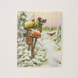 Quebra-cabeça Natais vintages, caixas de correio na paisagem de 