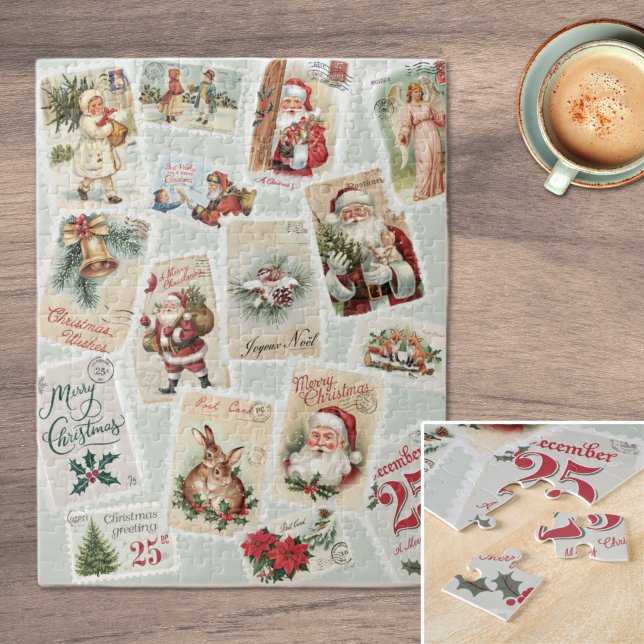 Quebra-cabeça Natais vintages Cartazes (Vintage Christmas Postage Stamps Jigsaw Puzzle)
