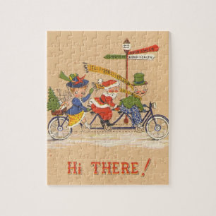Quebra-cabeça Natais vintages, Papai Noel Andando de bicicleta