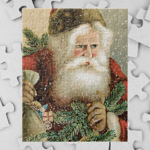 Quebra-cabeça Natais vintages, Papai Noel Vitoriano com Pinheiro