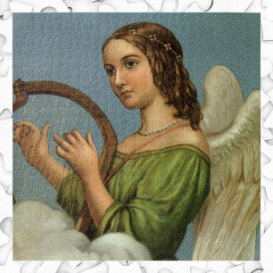 Quebra-cabeça Natal Antigo, Anjo Vitoriano com Harpa Musical
