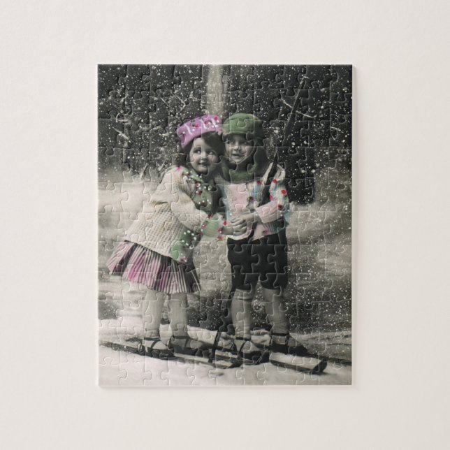 Quebra-cabeça Natal Antigo, Melhores Amigos nos Esquis (Vertical)