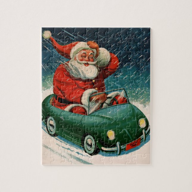 Quebra-cabeça Natal Antigo, Papai Noel em um Carro Fofo (Vertical)