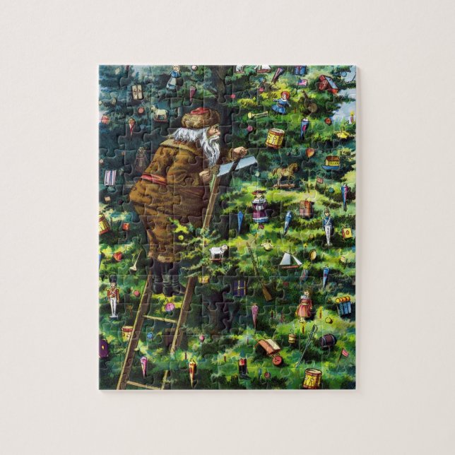 Quebra-cabeça Natal Antigo, Papai Noel Vitoriano com Árvore (Vertical)