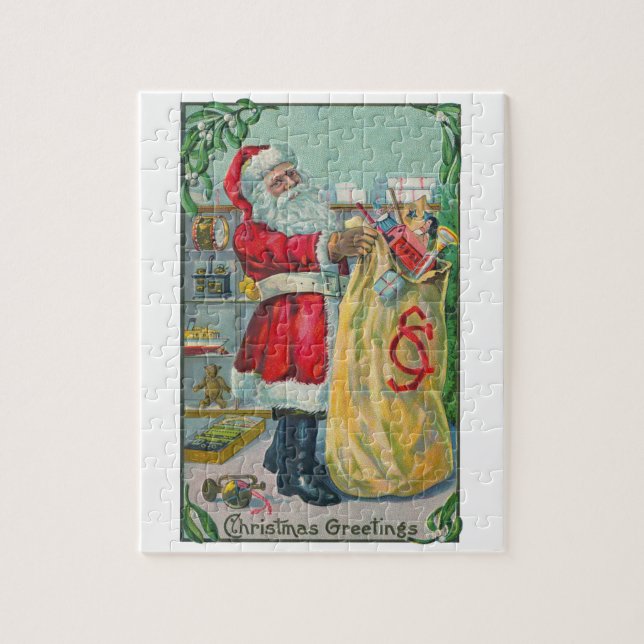 Quebra-cabeça Natal Antigo, Papai Noel Vitoriano com Brinquedos (Vertical)