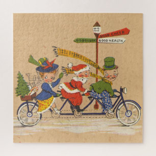 Quebra-cabeça Natal Antigo, Papai Noel Vitoriano de Bicicleta