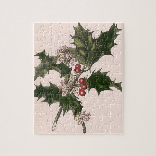 Quebra-cabeça Natal Antigo, Planta de Azevim com Bagas Vermelhas (Vertical)