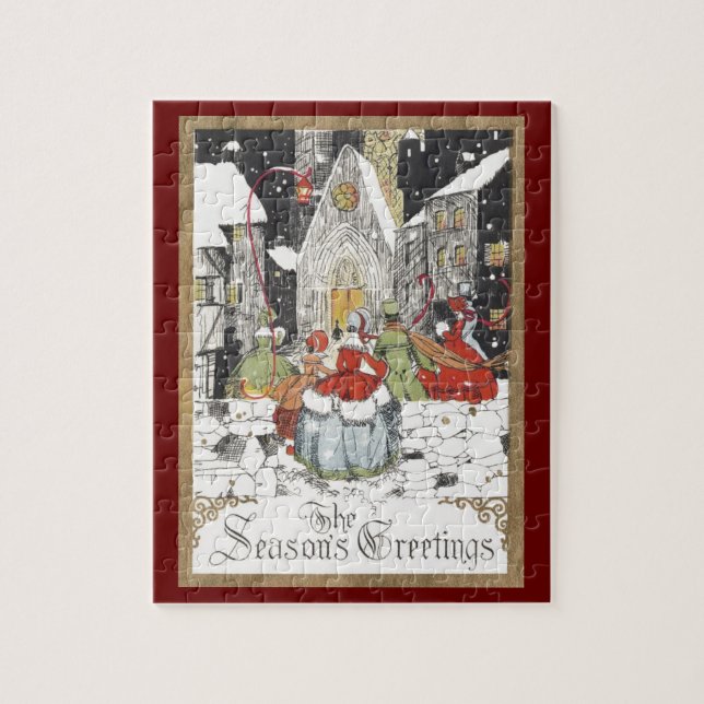 Quebra-cabeça Natal Antigo Vitoriano Pessoas Indo à Igreja (Vertical)