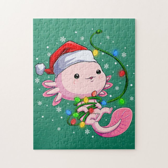 Quebra-cabeça Natal Axolotl Santa Hat Luz Japonês Bonito (Vertical)