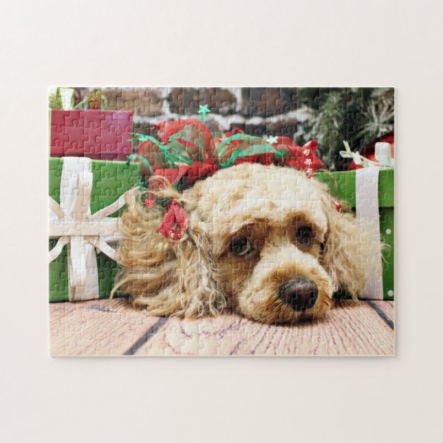 Quebra-cabeça Natal - Cockapoo - rubi (Horizontal)