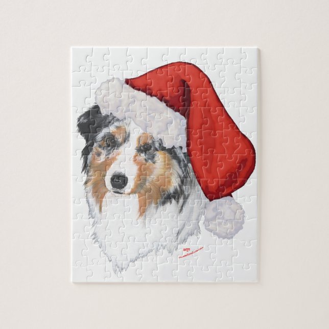 Quebra-cabeça Natal com Australian Shepherd (Vertical)