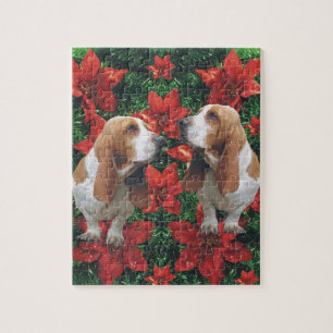 Quebra-cabeça Natal da poinsétia de Basset Hound
