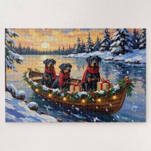 Quebra-cabeça Natal de barco de Rottweiler