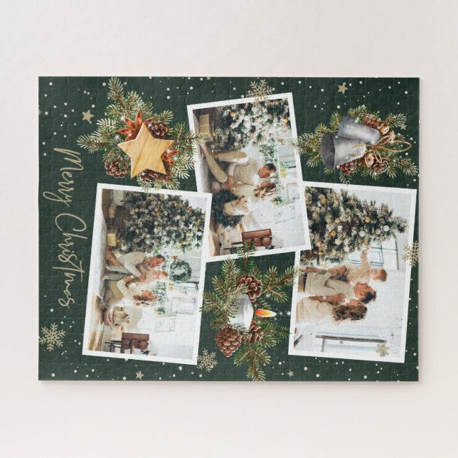 Quebra-cabeça Natal de Colagem de Fotos Verde Personalizada