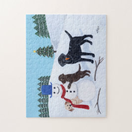Quebra-cabeça Natal de Labrador com boneco de neve