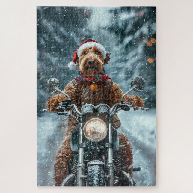 Quebra-cabeça Natal de Motocicleta Airedale Dog (Vertical)
