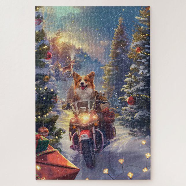 Quebra-cabeça Natal de Motocicleta Corgi (Vertical)