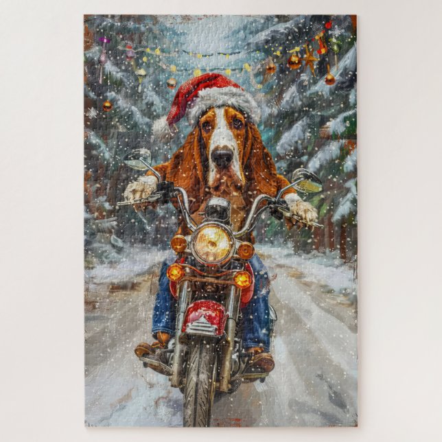 Quebra-cabeça Natal de Motocicleta de Caça-Caça-Basset (Vertical)
