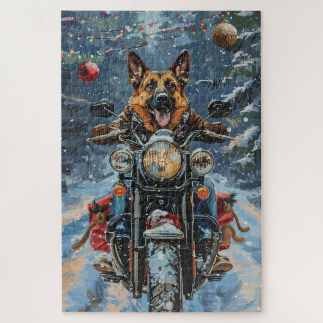 Quebra-cabeça Natal de Motocicleta german shepherd (Vertical)
