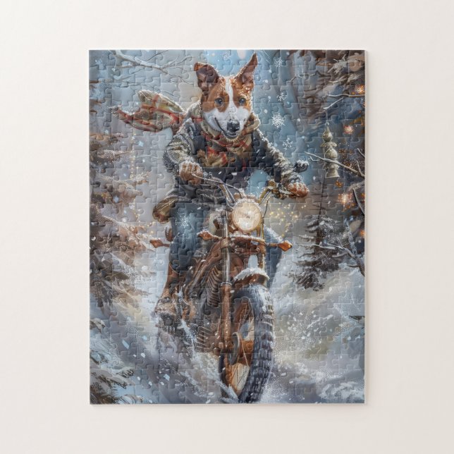 Quebra-cabeça Natal de Motocicmocicleta de Basenji (Vertical)