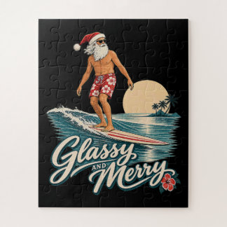 Quebra-cabeça Natal de Papai Noel Surf Alegre e Vidrado