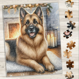 Quebra-cabeça Natal do Cachorro German shepherd Cozy Natal