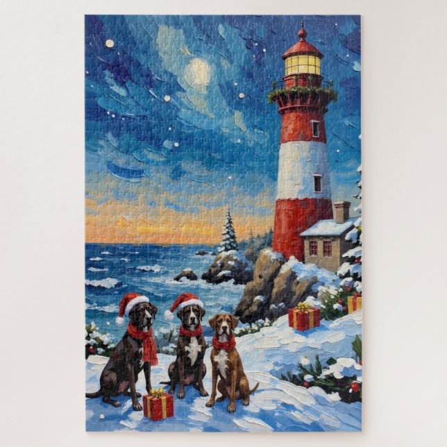 Quebra-cabeça Natal do Grande Dinamarquês com Farol (Vertical)