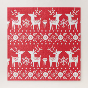 Quebra-cabeça Natal escandinavo: Flocos de neve e veados