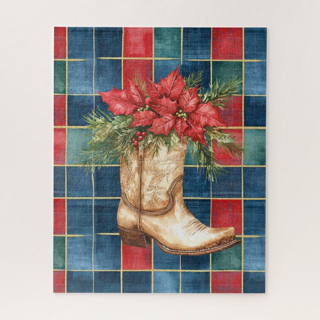 Quebra-cabeça Natal Floral Vermelho do Boot do Cowboy Ocidental (Vertical)