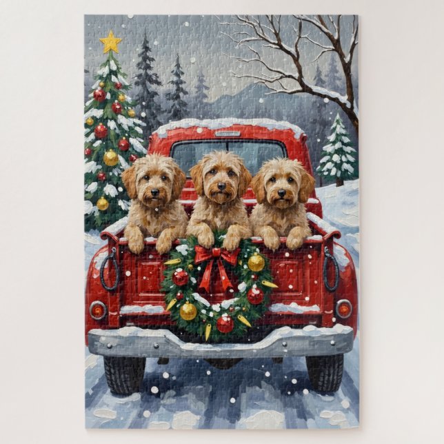 Quebra-cabeça Natal Havanese Caminhão Vermelho Férias (Vertical)