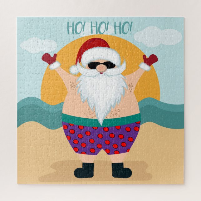 Quebra-cabeça Natal Ho Ho Ho Summer Papais noeis Férias de Praia (Vertical)