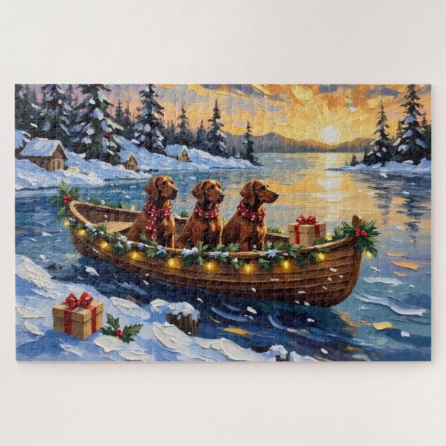 Quebra-cabeça Natal Irlandês Setter Barco Férias de Natal (Horizontal)