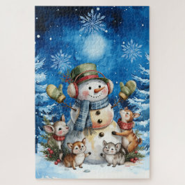 Quebra-cabeça Natal Papai Noel de Inverno Azul & Animais da Flor
