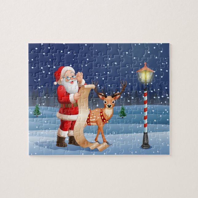 Quebra-cabeça Natal Papai Noel E Reindeer | Feriados (Horizontal)