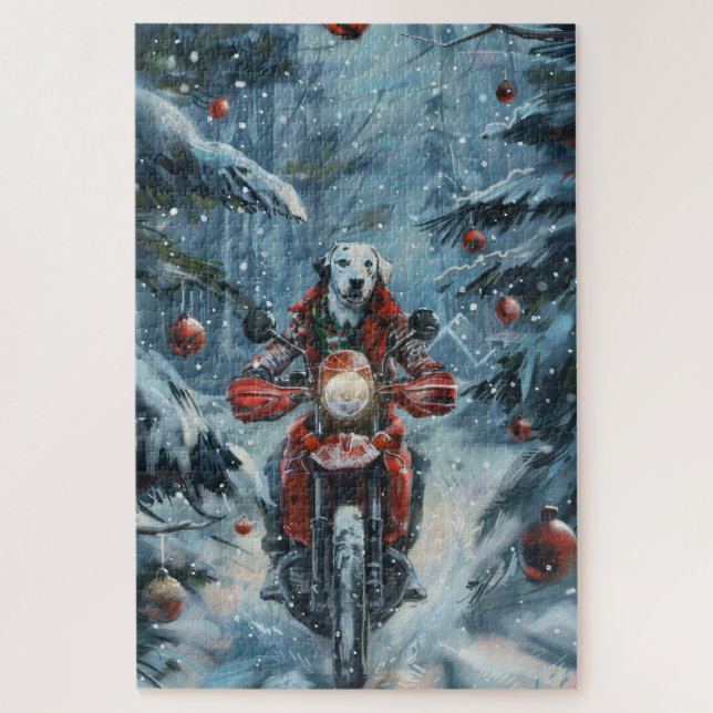 Quebra-cabeça Natal para Motocicletas de Cachorro Dalmático (Vertical)