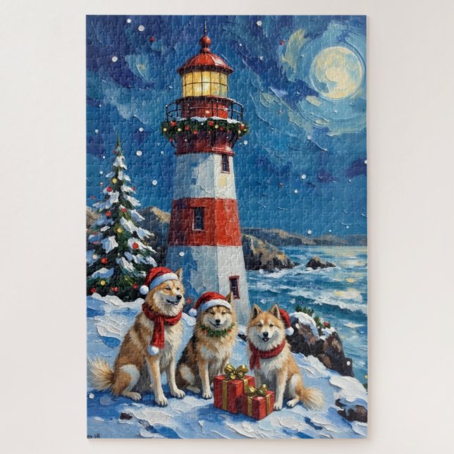 Quebra-cabeça Natal Samoyed Farol de Férias (Vertical)