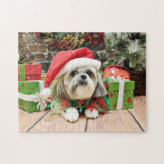 Quebra-cabeça Natal - Shih Tzu - aparelho (Horizontal)