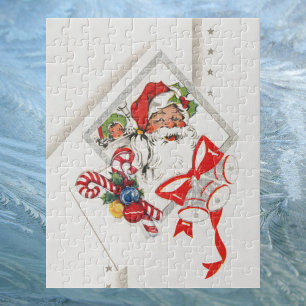 Quebra-cabeça Natal vintage, Papai Noel com bastões de doces