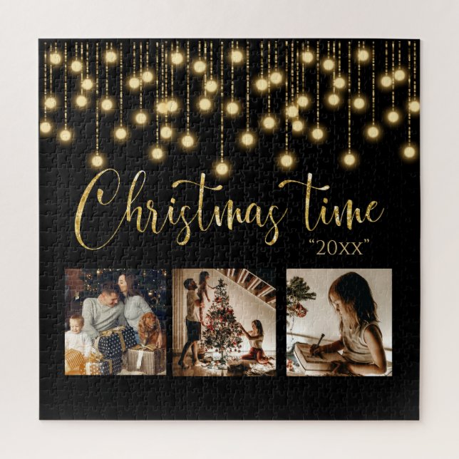 Quebra-cabeça Natal Xmas 3 Fotografias Collage Rustic Lights (Vertical)