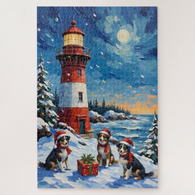 Quebra-cabeça Natalina da Border Collie Farol de Natal (Vertical)
