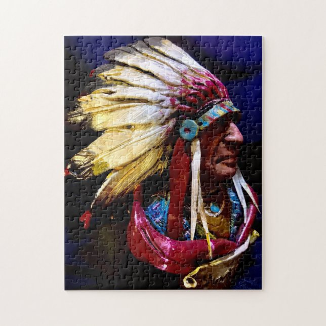 Quebra-cabeça Native "Hunkpapa Chief" rare original art Puzzle (Vertical)