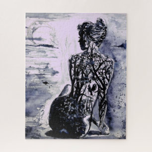 Quebra-cabeça Nature Lady - Preto e Branco - Pintura de Aquarela