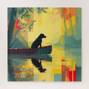 Quebra-cabeça Nature Minimalista Canoa Labrador Preto